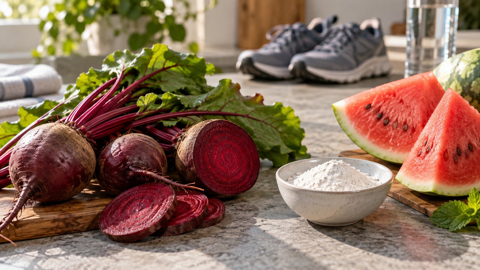 Fresh beetroot, watermelon and amino-acid powder for nitric oxide comparison