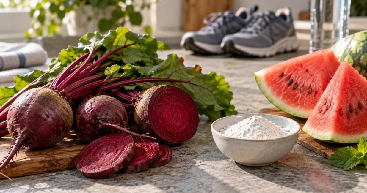 Fresh beetroot, watermelon and amino-acid powder for nitric oxide comparison