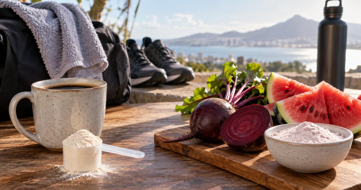 Coffee and pre-workout powder compared with beetroot, watermelon and amino-acid powder